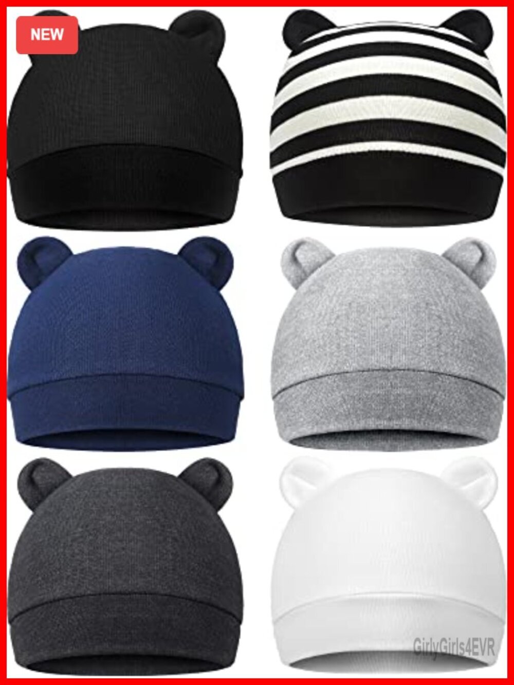 6 Pack Newborn Baby Beanie Hats with Bear Ears Infant Caps for 0-3 Months